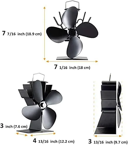 17% Fuel Cost Saving Original Top Heat Powered Eco Stove Fan 4 Blade Aluminum Black for Gas Coal Pellet Log Wood Burner Fireplace Oven Heater Fire Burning