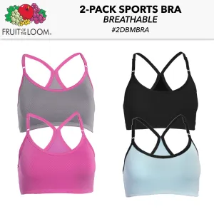 Fruit Of The Loom Signature Ladies 2 Pack Breathable Sports Bras