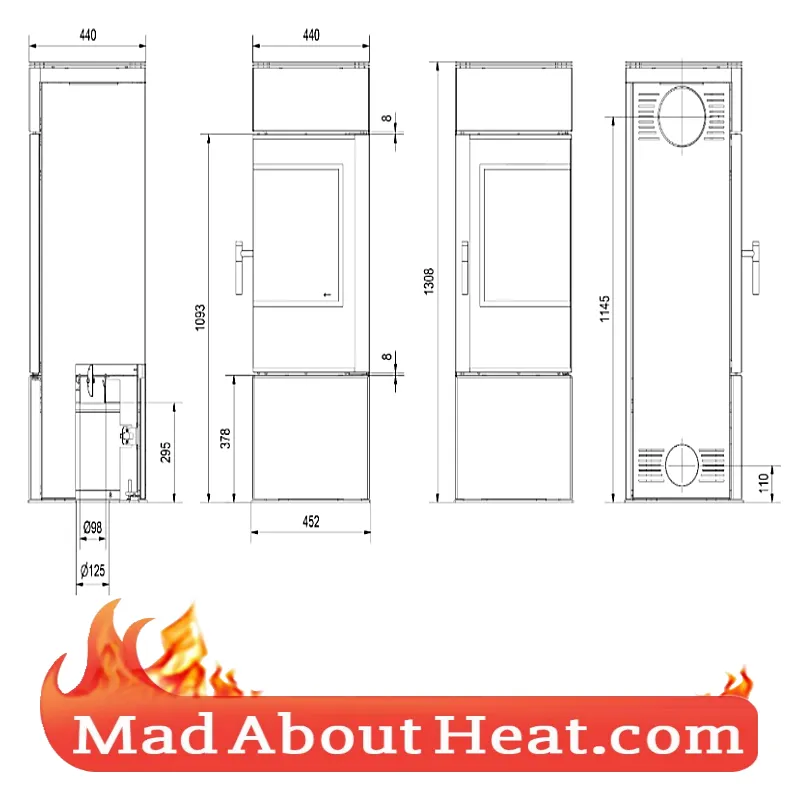 KKT 10kW Corner Stylish Modern Glass Door Stove Grey Ceramic Lined