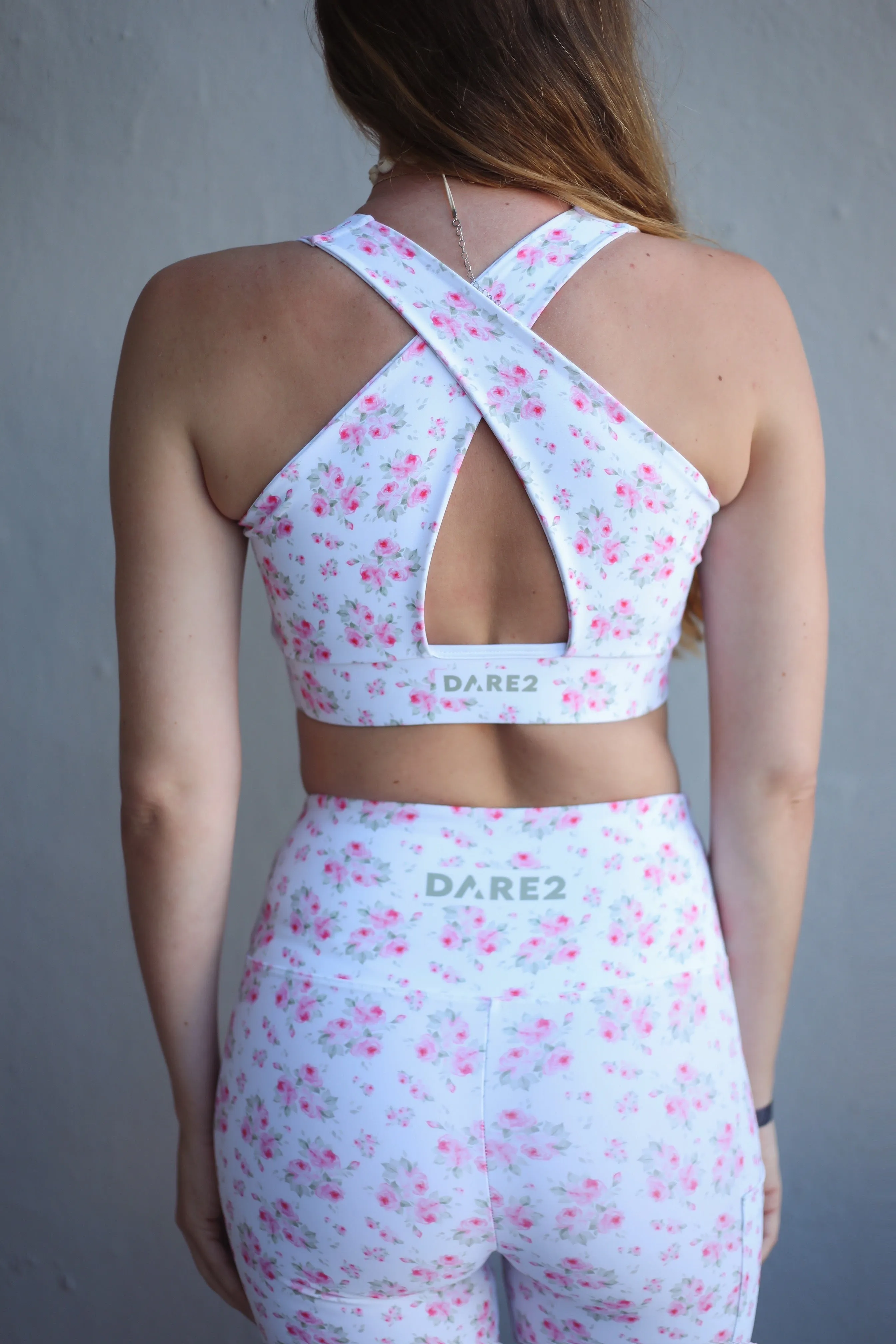 Pink Roses Cross-Back Sports Bra