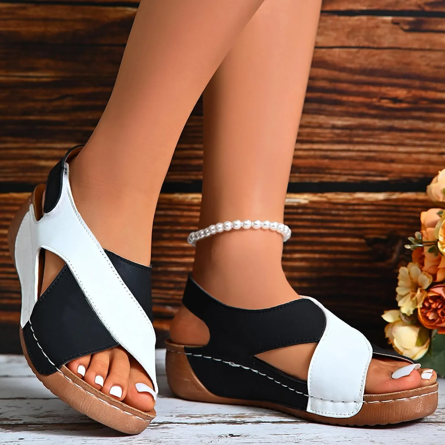 Women's Wedge Sandals Orthotic Comfort Dressy Summer Sandal Ankle Strap Casual Walking Wedges Platform Slip On Shoes