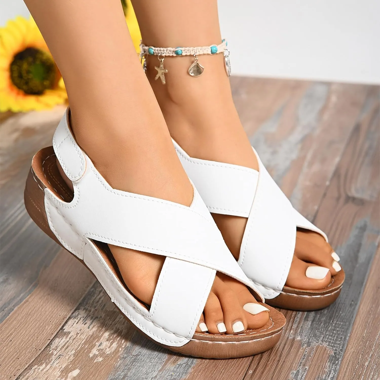 Women's Wedge Sandals Orthotic Comfort Dressy Summer Sandal Ankle Strap Casual Walking Wedges Platform Slip On Shoes